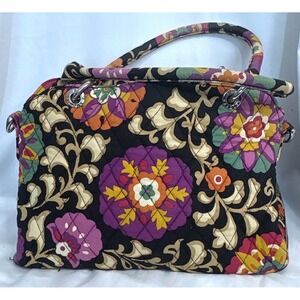 Vera Bradley Provencal Quilted Cotton Satchel Handbag Floral Black Purple 12x8